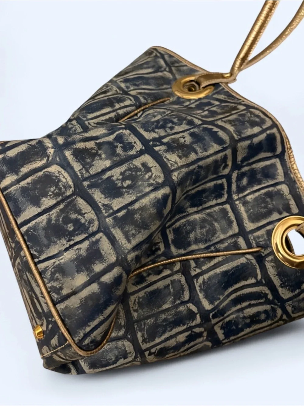 Arcadia Blue Croc-Embossed Tote Bag
